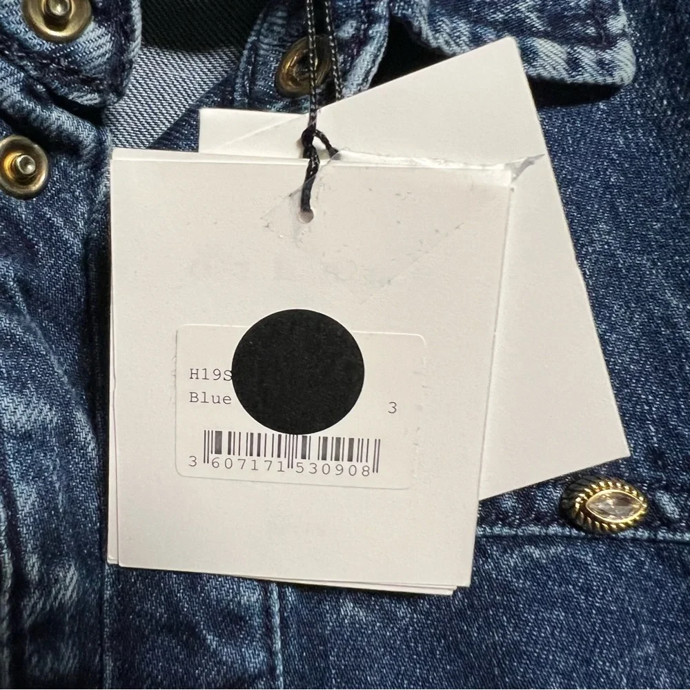 NWT Sandro Stane Denim Rhinestone Pearl Shirt Midnight Blue Western Jacket US 8 - Picture 12 of 16